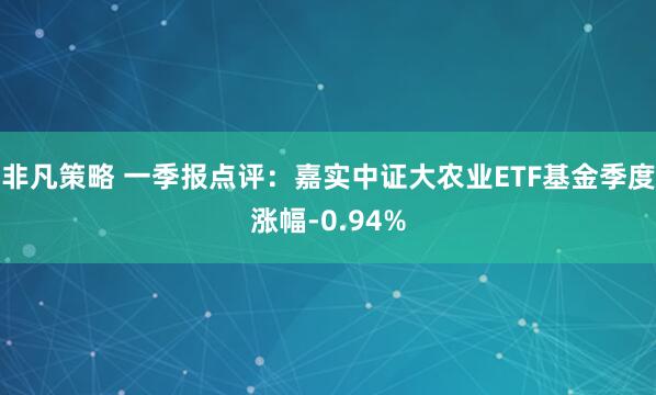 非凡策略 一季报点评：嘉实中证大农业ETF基金季度涨幅-0.94%